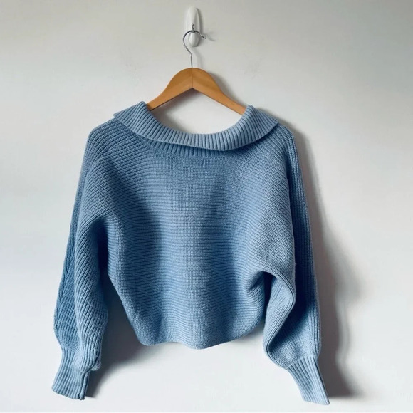 Blu Pepper Collar Knit V Neck  Sweater Blue Size Small - Picture 5 of 7